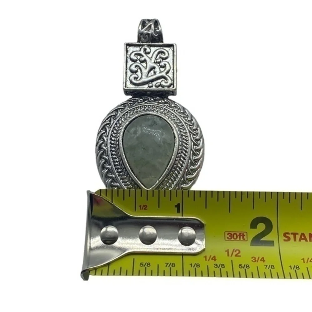 Moss Prehnite Gemstone Sterling Silver 925 Pendant 2.75in